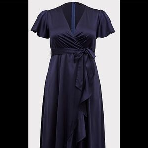 Navy Blue Torrid Faux Wrap High Low Dress